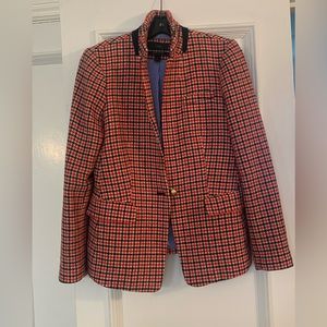 J. Crew Regents Blazer In Houndstooth Plaid Red